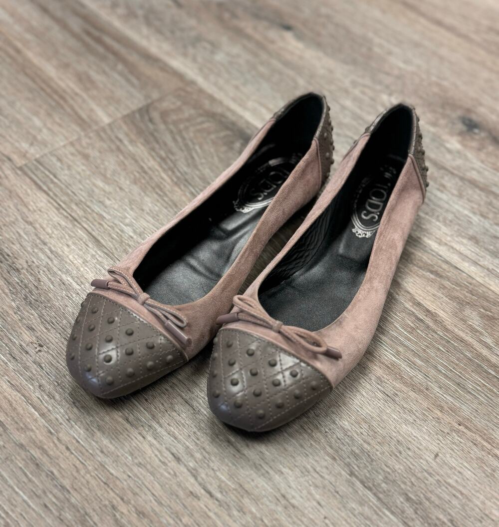 TOD'S Vintage Lavender Leather Gommini Cap Toe Ballet Flats Shoes 38 US 8